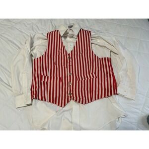 Roundtree & Yorke White Oxford Shirt & Red Striped Barbershop Vest Set Mens